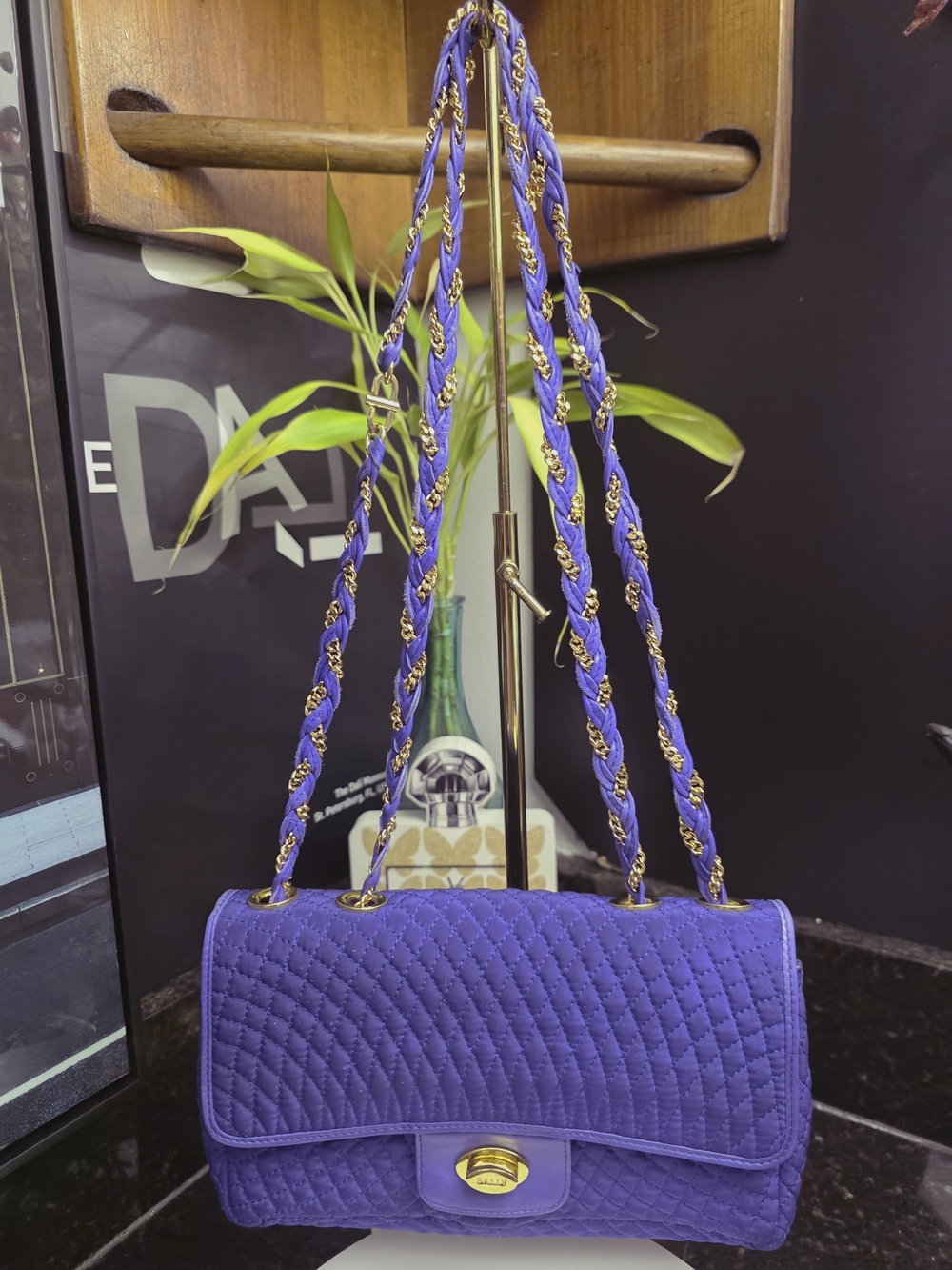 Bally Quilted Purple Shoulder Bag with Gold Chain Strap